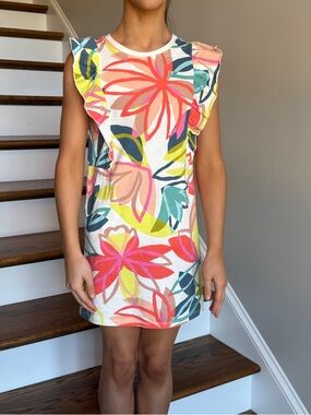 Tea Collection Girls’ Floral / Tropical Ruffle Sleeve  Dress - Multicolor Size 8
